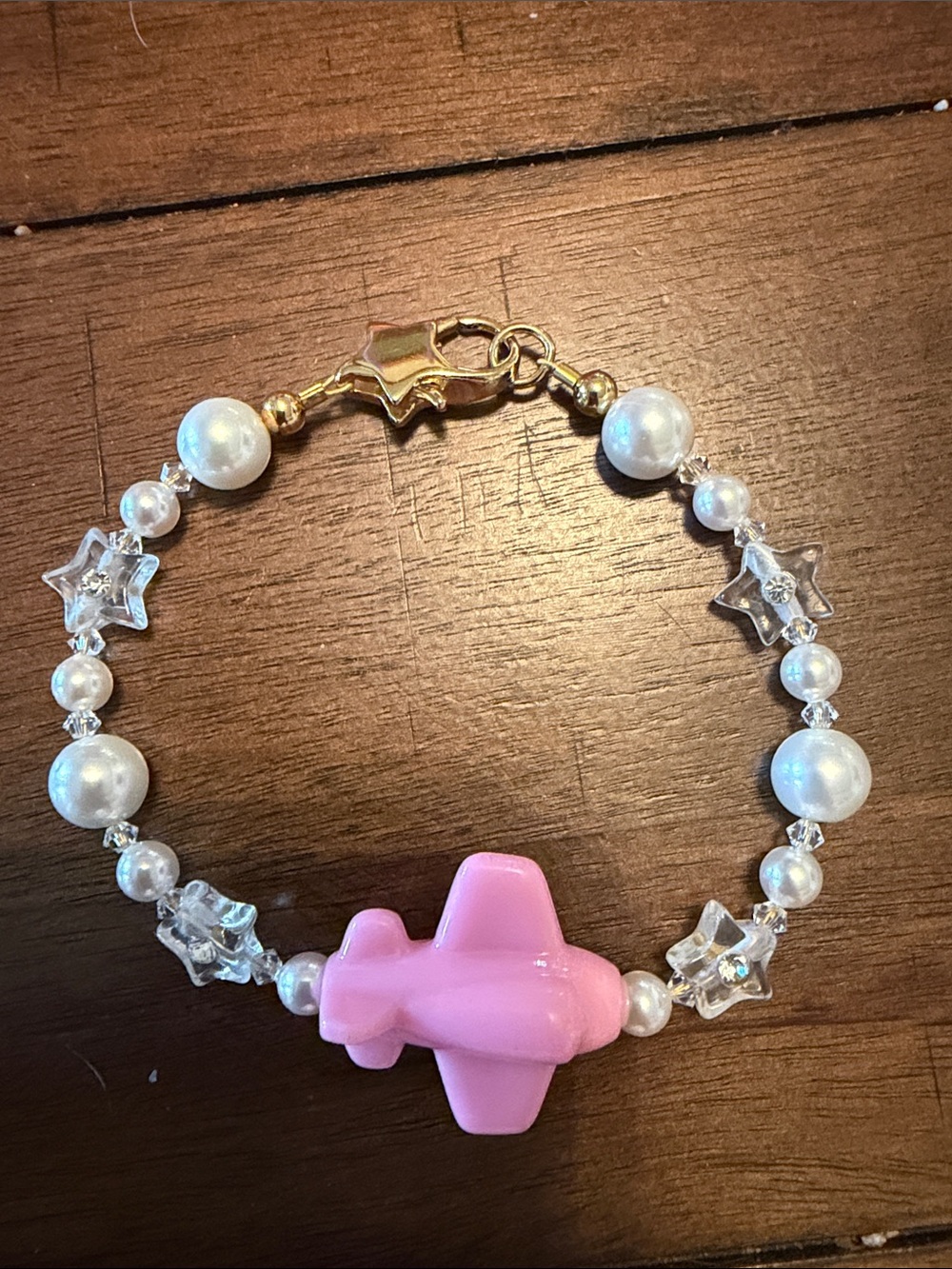 Audrey Limoges Collection Pink Airplane Pearl Beaded Bracelet 7.5"